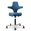 Front view of Capisco ergonomic saddle seat in blue