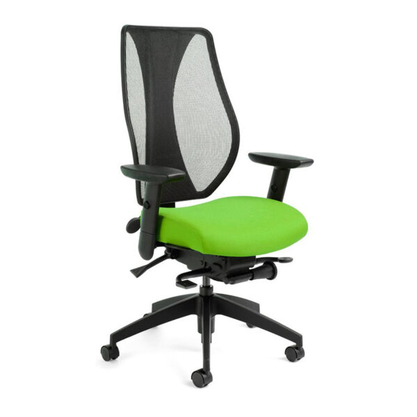 tCentric Hybrid Ergonomic Chair with Black Frame , Mesh back, Upholstered seat with Open House 2334 - 2087 Green Apple, front side view