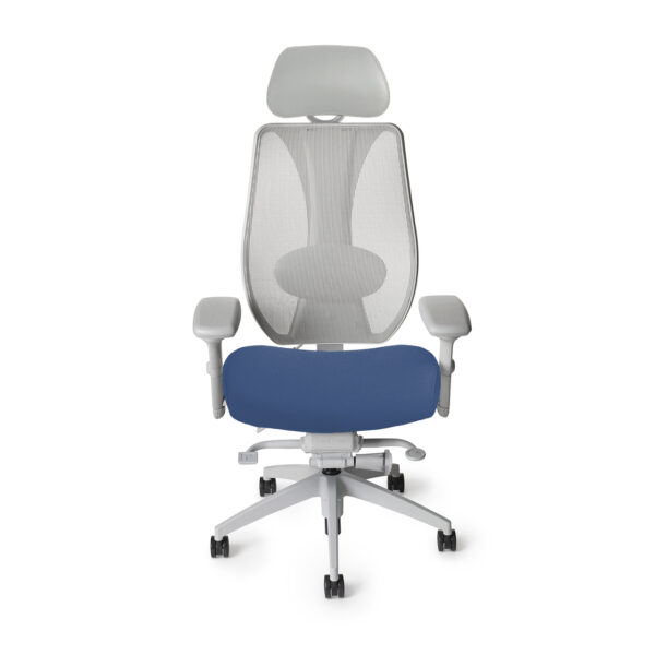 tCentric Hybrid Light Gray Frame with 2085 Thistle Seat Color with Headrest, front view