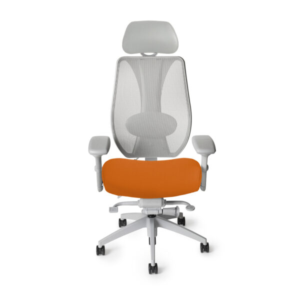 tCentric Hybrid Light Gray Frame with 2020 Amber Seat Color with Headrest, front view