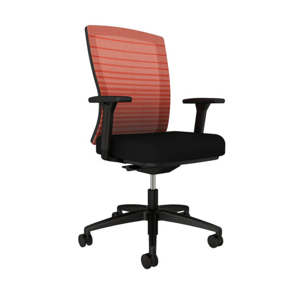 Front shot of AIS Natick Chair in black mesh with graduated orange stripes