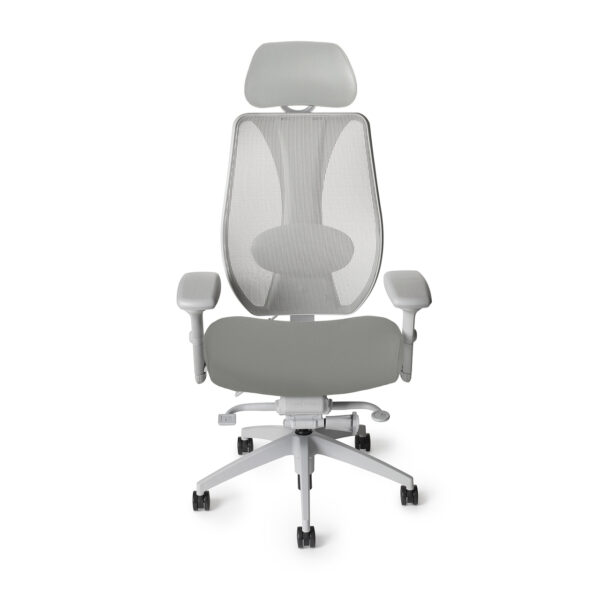 Light gray finish on tCentric Hybrid mesh ergonomic chair with headrest