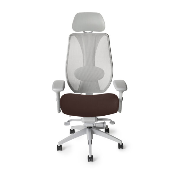 Front view of tCentric Hybrid office chair with headrest with Coffee Bean seat