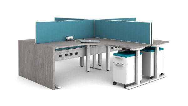 Day-to-Day 21” PowerBeam in White with End Panel support and Height Adjustable Tables