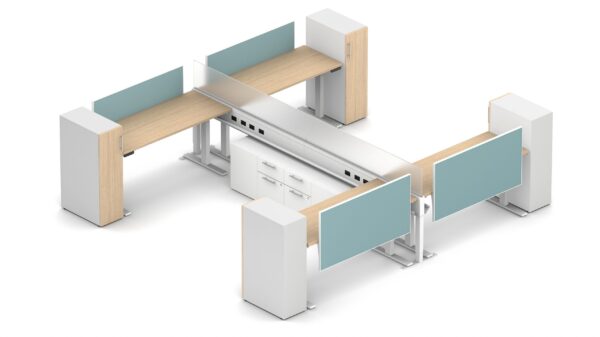 Day-to-Day PowerBeam Calibrate Storage Supported, Four Stations with Perpendicular Worksurfaces