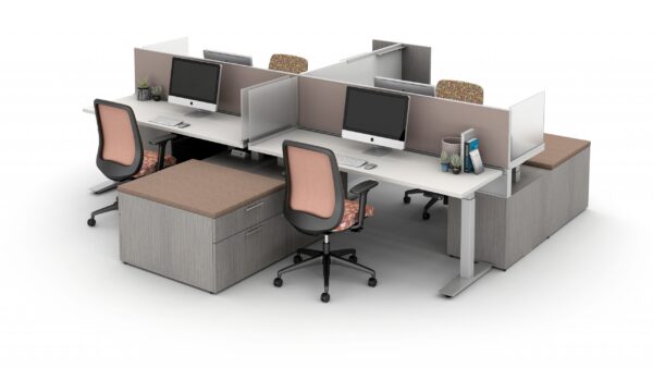 Day-to-Day PowerBeam Four Station Application with 29 inch beam supported by Calibrate Series HAT storage base and Bolton Seating