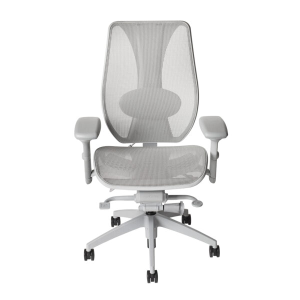 Front view of tCentric Hybrid all-mesh office chair by ErgoCentric in white