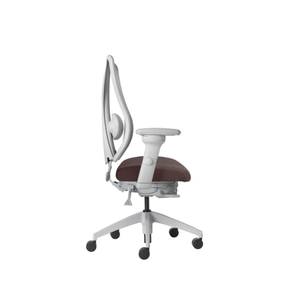 Side view of tCentric Hybrid chair with light gray frame and Coffee Bean upholstery