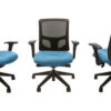 Side, front, and rear view of RFM Evolve office chair with Waterfall upholstery