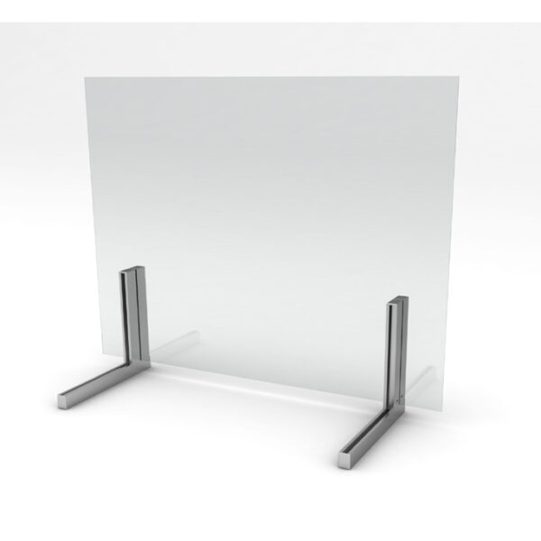 Front shot of workplace barrier from Applied Ergo with L stand