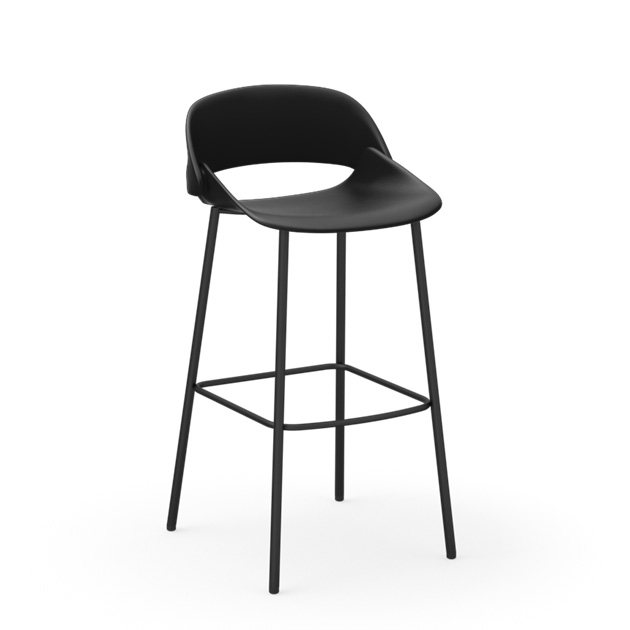 Bar-Stool,-Black-Plastic-Seat-and-Metal-Legs